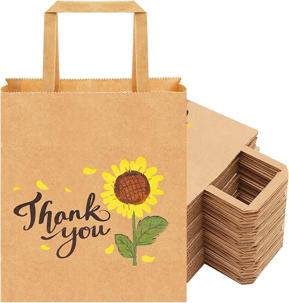 50Pcs 10x8x4.7 Thank You Gift Bags Bulk, Thank You Bags for Business Small, Sunflower Paper Small Gift Retail bags with Handles (B)