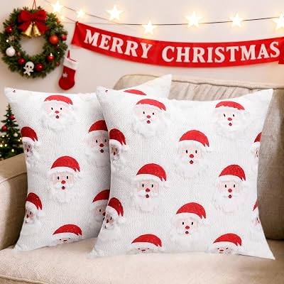 Orgonite Christmas Pillow Covers Set of 2, 18x18 Decorative Throw Pillowcases Soft Plush Faux Wool Cushions for Home Patio Sofa Couch Santa Claus