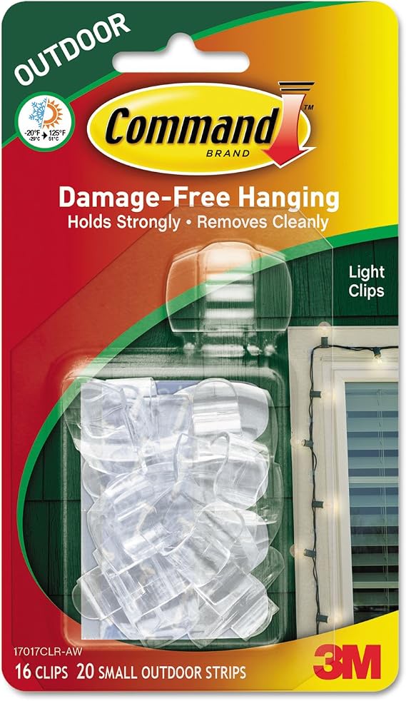 3M Command Strips 17017CLR-AW Clear Outdoor Light Clips 16 Count
