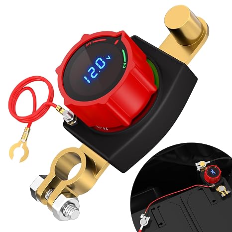 RVBOATPAT 300A Side Post Battery Disconnect Switch 12V Negative On/Off LED Voltage Display Car Battery Cut Off Switch for Auto Marine Truck Boat