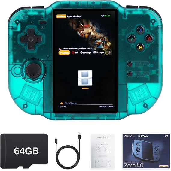 MagicX Zero 40 Handheld Game Console, 4.0 Inch IPS, Dark Green