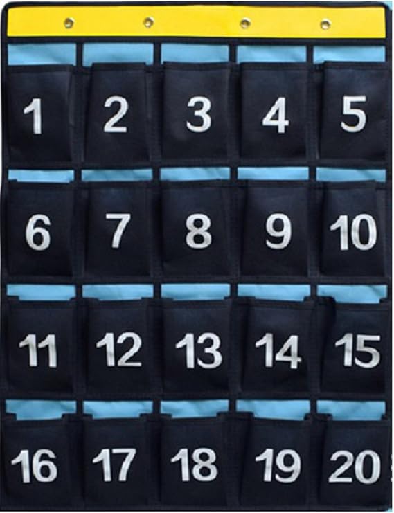 NIMES Numbered Organizer Classroom Pocket Chart for Cell Phones Calculators Holders Blue (20 Pockets)