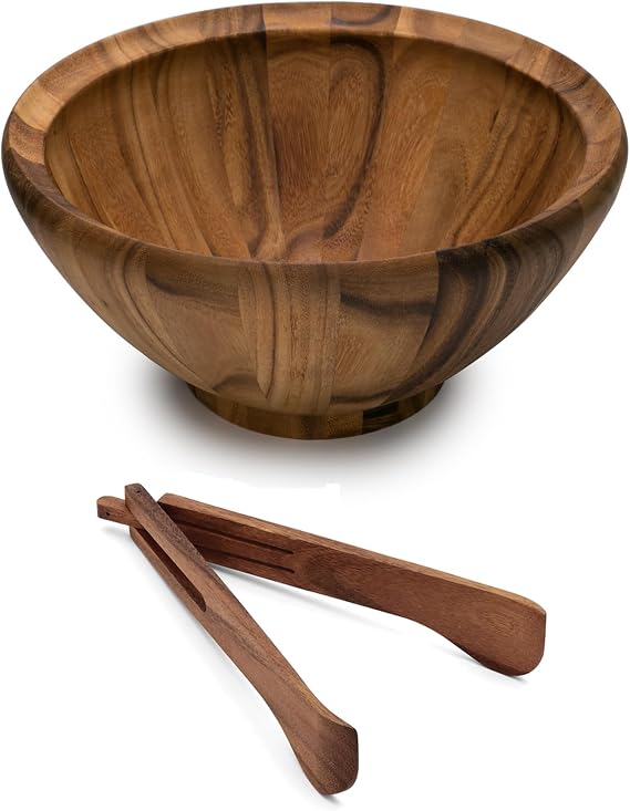 Ironwood Gourmet Acacia Wood Salad Bowl, Salinas 16" x 8" Bowl & Tongs Set