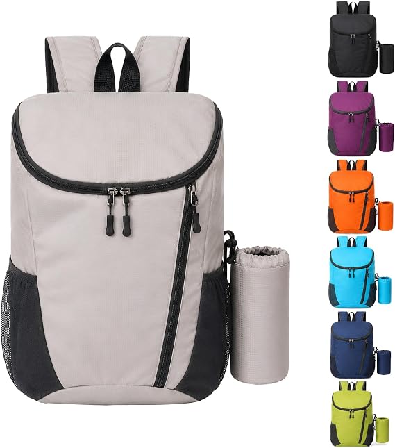 NWDEY Lightweight Foldable Backpack, Waterproof Small Rucksack with Flip Top Main Compartment, 160g Packable Casual Daypack for Men Women Kids, Perfect for Hiking Camping Travel Cycling (Light Grey)