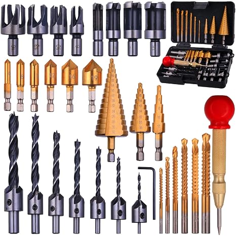 Rocaris 32 Pack Woodworking Chamfer Drilling Tools with Case