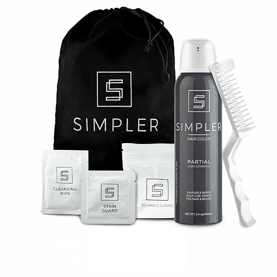 Simpler Hair Color Partial Coverage Color Box - Darker Shades | Ammonia-free permanent hair, beard and mustache dye for fast gray blending and a natural-looking salt-and-pepper finish.