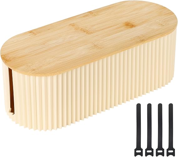 Cable Management Box, Cable Tidy Box with Cable Ties, Beige