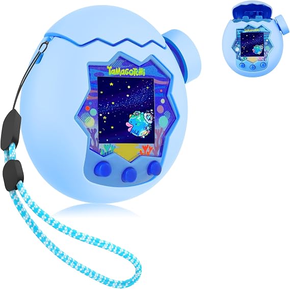 3 in 1 for Tamagotchi Paradise Silicone Case with Lanyard, Interconnection Case for Tamagotchi Paradise Accessories, Includs Body & Lid & Knob Cover (Cover Only), Glow Blue