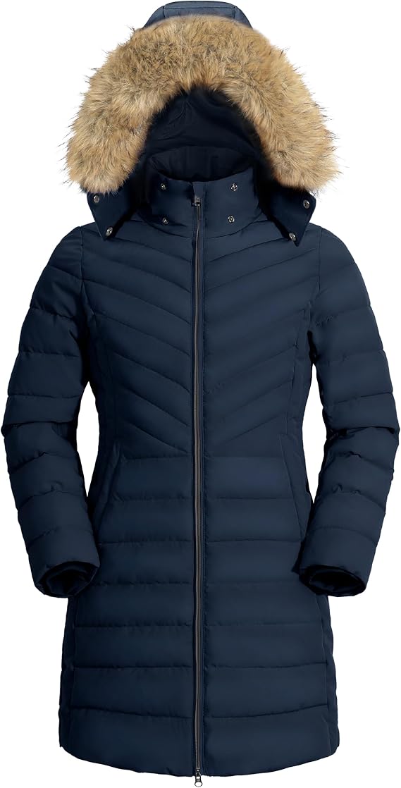 Pioneer Camp Women's Winter Coats Warm Thicken Long Puffer Jacket Waterproof Quilted Parka with Removable Faux Fur Hood