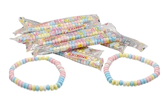 Smarties Candy Necklace Individually Wrapped Gluten Free & Vegan Fruit Flavored Bulk Candy on Stretch String Perfect Party Favors Birthdays & Celebrations | Wafer Candy Necklace Box - 24 Count