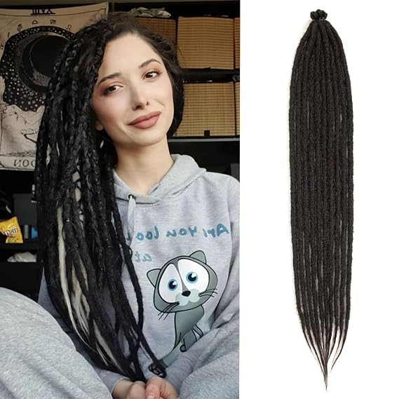 22Inch 30Strands 1CM Dreadlock Extensions Reggae Hip-hop Synthetic Hair Hippie Style Hair Dread Braids for Women and Men (22"strands of 30, 1B)