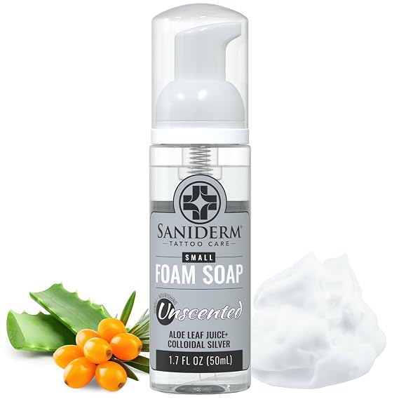 Saniderm - Foaming Tattoo Soap Travel Size with Aloe Vera - 1.7 oz
