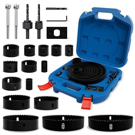 22PCS Hole Saw Set - High Carbon Steel 19-152mm(3/4" to 6") Blades for Drywall, Soft Wood, Plastic, PVC Professional Grade with Instant Support