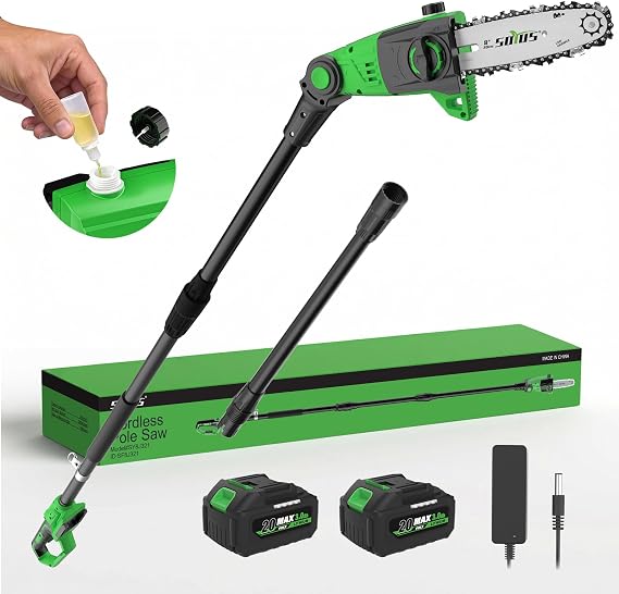 SOYUS 8-Inch Cordless Pole Saw For Tree Trimming With 2 x 3.0 Ah Batteries