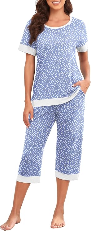 PrinStory Pajamas for Women Set Capri Pjs Soft Lounge Sets S-4XL