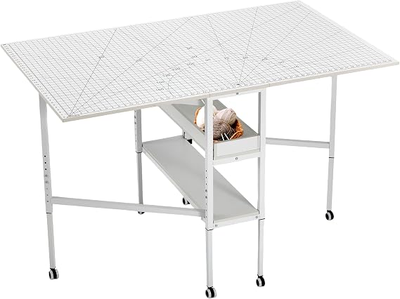 MELLCOM Foldable Sewing Cutting Table,with Measuring Grid for Large Fabric