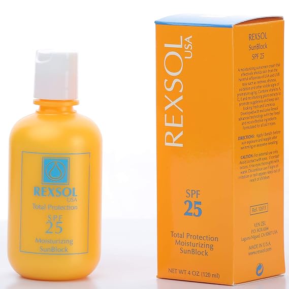 REXSOL Total Protection SPF 25 Moisturizing Sunblock - Broad Spectrum UVA/UVB Protection with Hydrating Formula for All Skin Types
