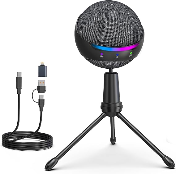 ZealSound Podcast USB Microphone for PC/iPhone, Noise-Canceling Gaming Mic with Touch Mute, Echo & Volume Gain Control, Real-Time Monitoring, Podcast, ASMR, YouTube, Discord, Twitch