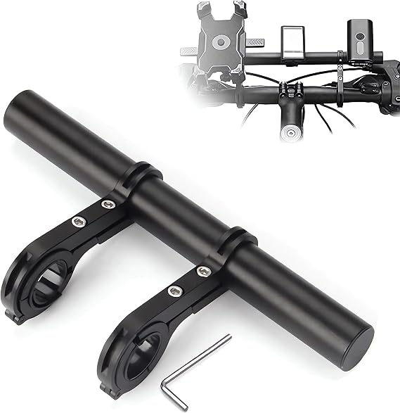 HANEVEAR Bicycle Handlebar Extension, 20 cm, Aluminium Alloy for 25-34 mm Handlebars, with Rubber Sleeves, for GPS, Camera, Torch, Phones