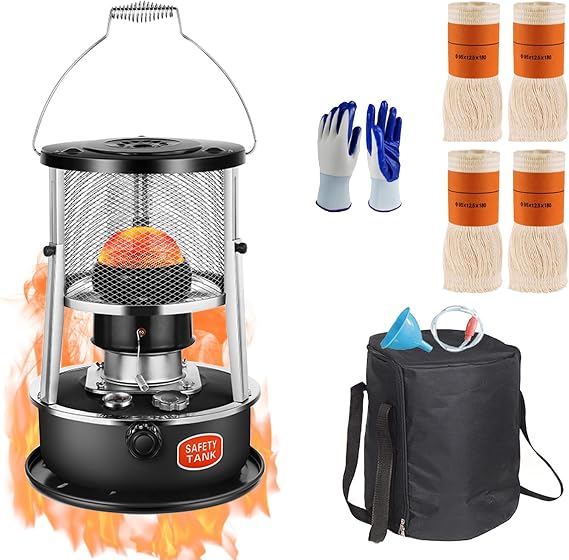4.5L Portable Kerosene Heater Stove for Indoor and Outdoor, Non Electric Energy-Saving Emergency Oil Heaters for Patio Deck, Liftable Camping Stove for Cooking and Boil Water, with 4 Wicks,Black,A