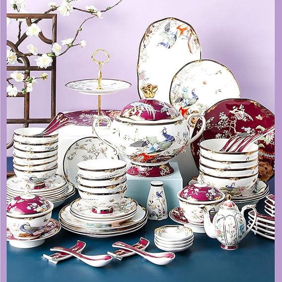 Elegant 68 Fashion Tableware Bone China Ceramic Dishes Plate Wedding Gifts Home Classical Dinnerware Combination Tableware Sets
