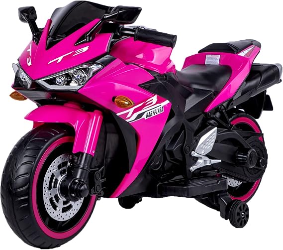 Kids Motorcycle,Tamco 12V Motorcycle for Girls with Training Wheels, Speed by Hand,Foot Brake,Lightting Wheels (Pink)