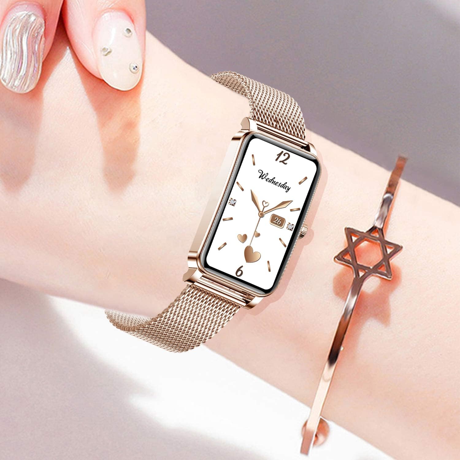 Women&amp;#39;s Smart Watch, Pedometer, Activity Meter, Smart Bracelet, Weather Forecast, Adjustable Brightness, Long Lasting Battery, IP68 Waterproof, Incoming Call Notification, Free Dial Settings, Music Playback, Japanese App, iOS &amp;amp; Android Com