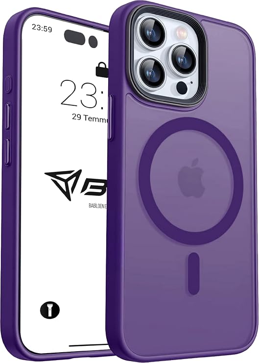 Babilden iPhone 12/12 Pro İçin Kılıf Kamera Korumalı Magsafe İle Uyumlu Kablosuz Şarj Özellikli Mat Şeffaf Renkli Telefon Kılıfı (Mor)