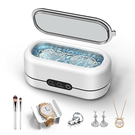 BYASKZIV Ultrasonic Jewelry Cleaner, 48KHz Ultrasonic Cleaner Machine for Jewelry, Eyeglasses, Rings, Watch Strap, Dentures-Dual Cleaning Modes, 304 Stainless Steel Tank