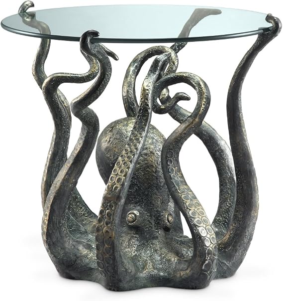 SPI Incredible Cast Aluminum Octopus Glass Top End Table