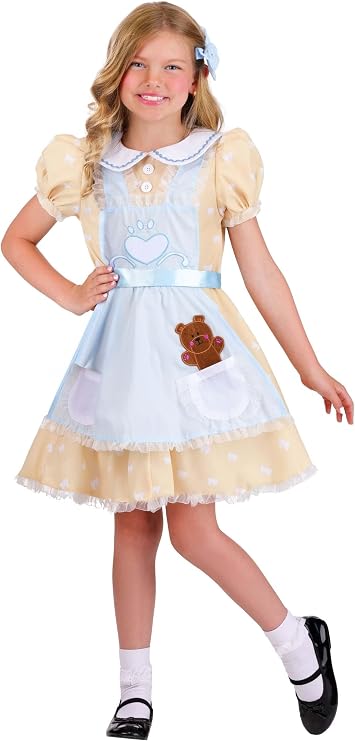 Girls Goldilocks Halloween Costume | Enchanting Fairy Tale Goldilocks Dress with Hair Bow for Dress-Up and Playtime Fun