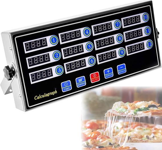 JOSBY 12 Channels Digital Kitchen Timer, Stainless Steel Calculagraph Timer with Loud Alarm Burger Cooking Reminder, Memory Function&Adjustable Volume Commercial Timer, for Kitchen, Restaurant