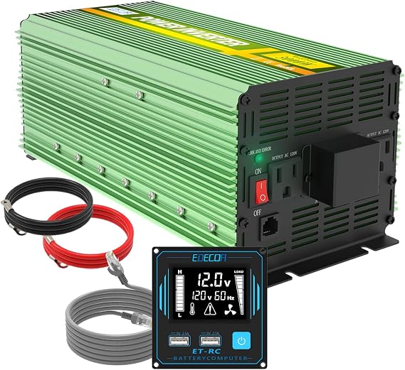 EDECOA 3000 Watt Power Inverter DC 12V to AC 110V 120V 3000W Converter for Car Truck RV with LCD and Dual USB Romte Controller (ETRC Remote)