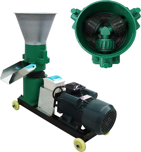12mm Feed Pellet Machine Farm Animal Pellet Mill Machine Chicken Feed Pellet Mill Machine with 3 Head Rollers 220V 200kg/h
