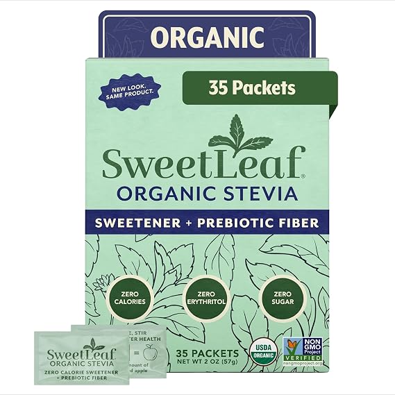 SweetLeaf Organic Stevia Powder Sweetener, Sugar Free - 35 Packets (1 Pack)