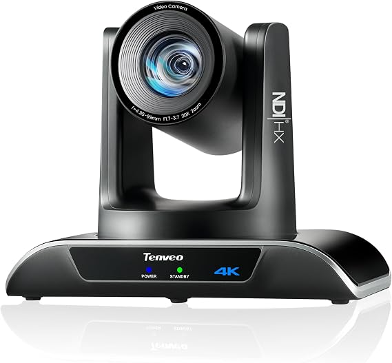 Tenveo 4K NDI PTZ Camera, 20X Optical + 8X Digital Zoom, AI Tracking & Gesture Control, PoE HDMI USB3.0 LAN Live Streaming Camera for Church Worship Video Conference Broadcast Events