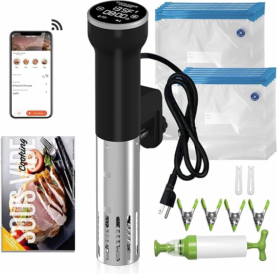 CATTLEMAN WiFi Sous Vide Kit with 30 Vacuum Bags & Pump, IPX7, 1000W