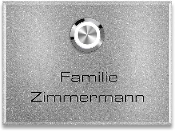Metzler Wireless Bell Stainless Steel – Wireless or Wired & UV-Resistant – High Range – Stainless Steel Doorbell in RAL 9007 Grey Aluminium – Engraving Optional (1 Button)