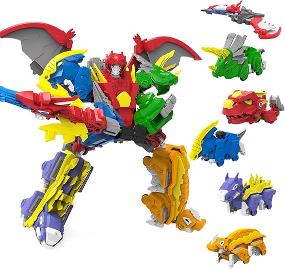 Transforming Dinosaur Robot Toys, 6-in-1 Deformation Robot, 10-in Take Apart Robot Figures, Disassembly Toys for Boys & Girls Age 6+ (10IN)