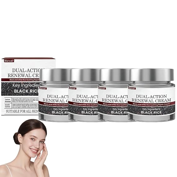 Dual-Action Renewal Cream, Professional Skin Repair Cream, Black And White Rice Soothing Repair Cream-50g, Anti-Aging, Hydrating, Natural Ingredients for All Skin Types (4 Bottle)