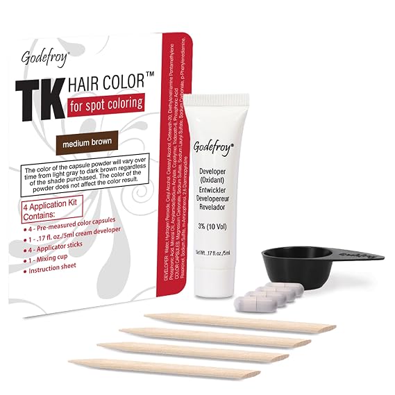 Godefroy Hair Color Kit for Spot Coloring Great For Small Areas Covers Up Gray Hairs Assorted Colors Available 4 Applicaion Kit, Medium Brown, 1 Count