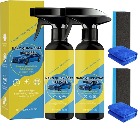 Car Nano Quick Coat Restore Coating Spray, Quick-Acting Coating Agent, Nano Quick Coat Restore, Quick Effect CoatingAgent Spray with Dust Proof (2PCS)