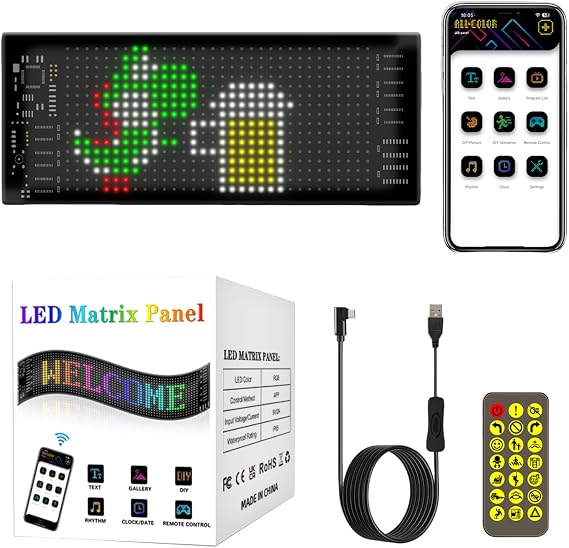 LED Matrix Panel - Programmable LED Display, Flexible Digital Sign | Custom Message Display Board, App Control Panel, Pixel Screen Light Setup at Event Wedding Festival Club