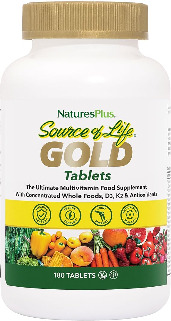 NaturesPlus Source of Life Gold Tablets - Whole Food Multivitamin for Men and Women, Energy Booster, Immune Support - One a Day, Vegetarian, Gluten Free - 180 Tablets, 180 Servings
