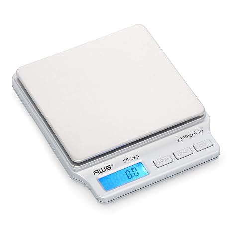 American Weigh Scales SC Series Precision Digital Kitchen Weight Scale, Food Measuring Scale, 2kg x 0.1g (Silver), AMW-SC-2KG
