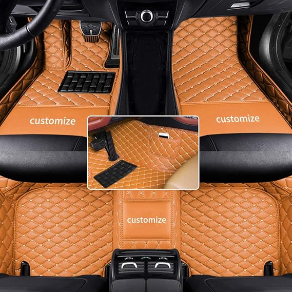 car Floor Mats fit for 95% Custom Style Luxury Leather All Weather Protection Floor Liners Full car Floor Mats Orange