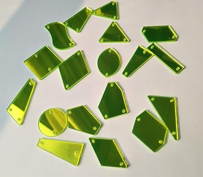MEYA Sew On Gold Acrylic Mirror Diamante Rhinestone Crystal Flat Back Mirror Beads With Hole For DIY Wedding Dress Clothing Bags Shoes Decoration Accessory Neon Green