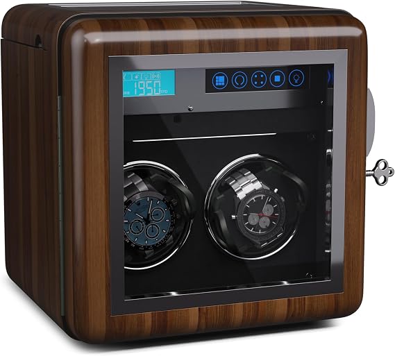 KLARSTEIN Automatic Watch Winder for 2 Watches, Luxury Watch Storage Box, Acrylic Window Display Case, Auto Watch Winder Uk for Men & Women, LED, 5 TPD Settings, Spring Tension Watch Winder Motor