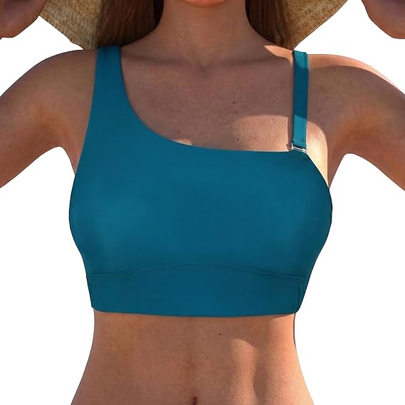 Women's Underwire Bikini Top One Shoulder Swimsuits Push Up Bathing Suit Top Cropped Tankini Tops Only