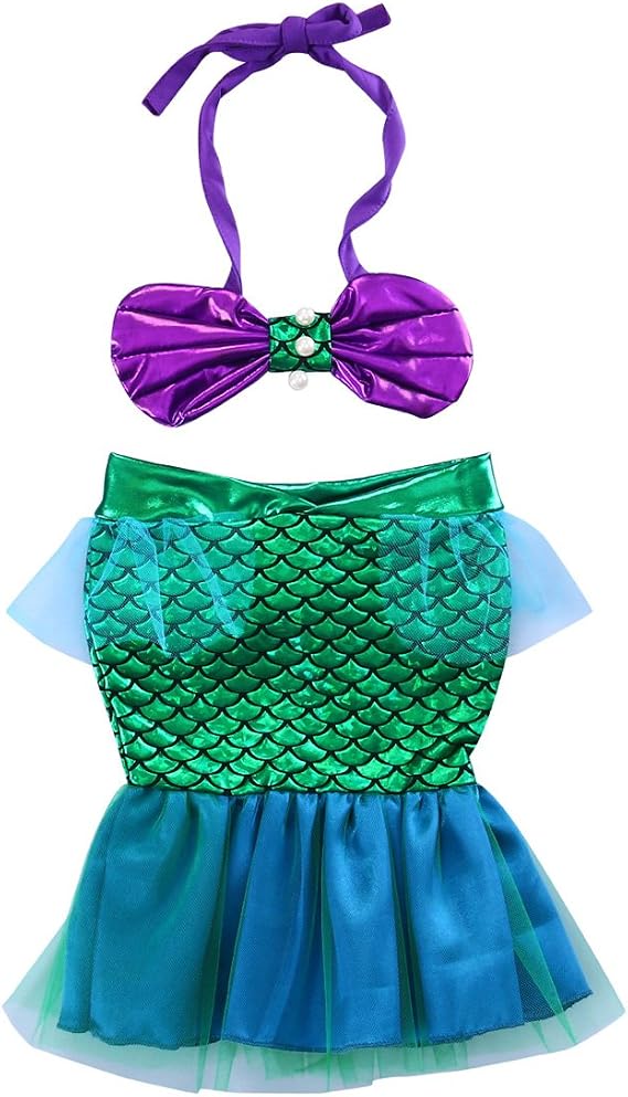 Toddler Baby Girls Halter Bow Crop Top+Green Mesh Mermaid Skirt Swimsuit Kids Clothes for Photo Shoot Costumes Outfits